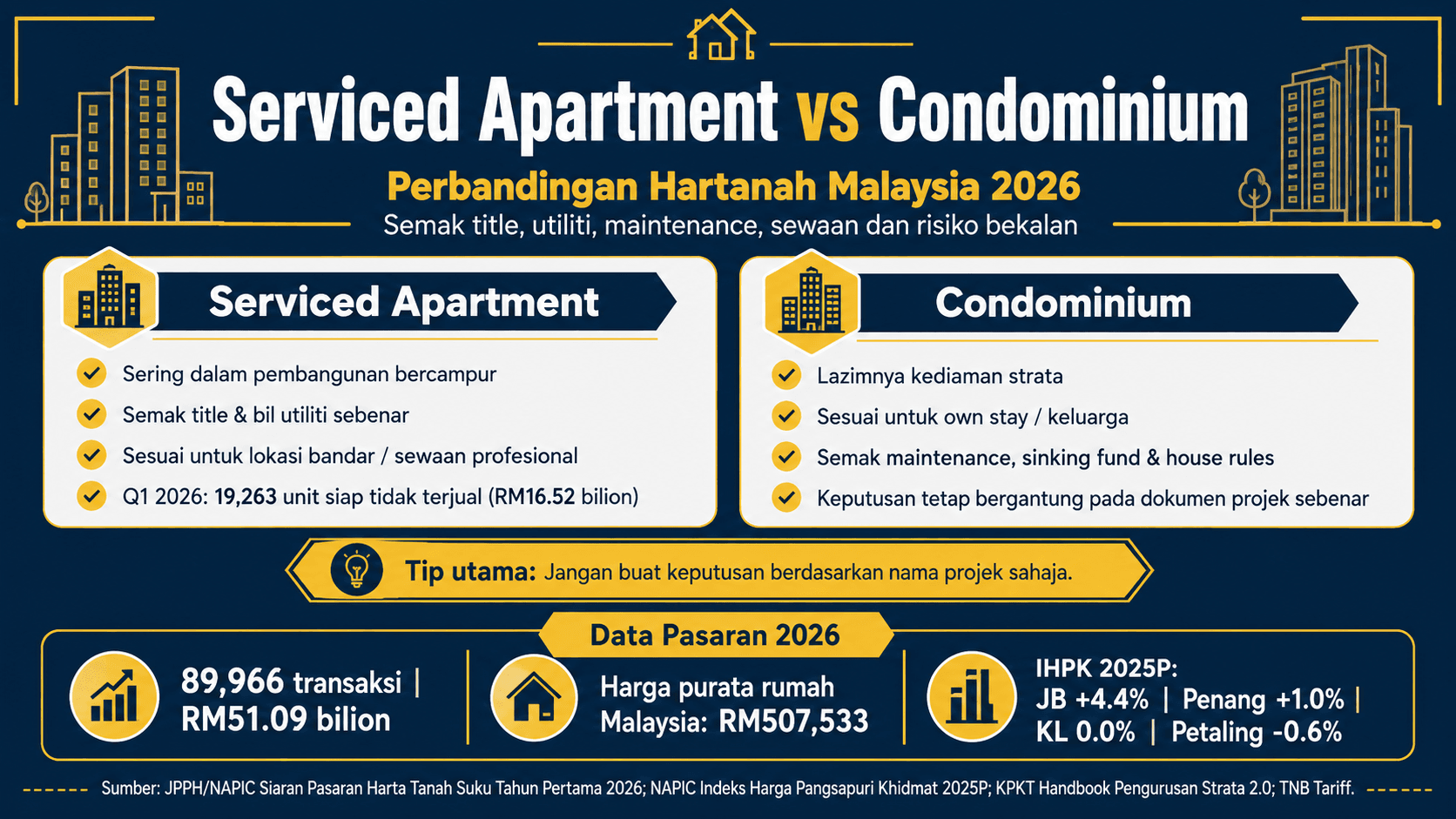 Perbandingan serviced apartment vs condominium Malaysia 2026